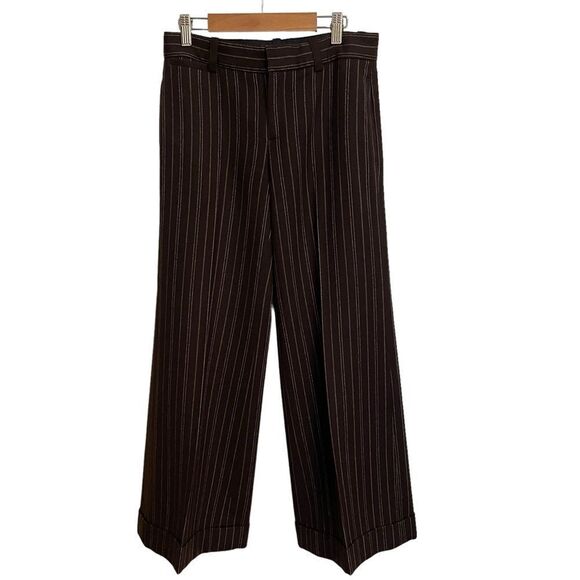 Ralph Lauren Blue Label Pinstripe Brown Cuffed Cropped Wool Pants Size 8